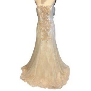 Melissa Sweet Champagne Strapless Emroidered Beaded Wedding Dress